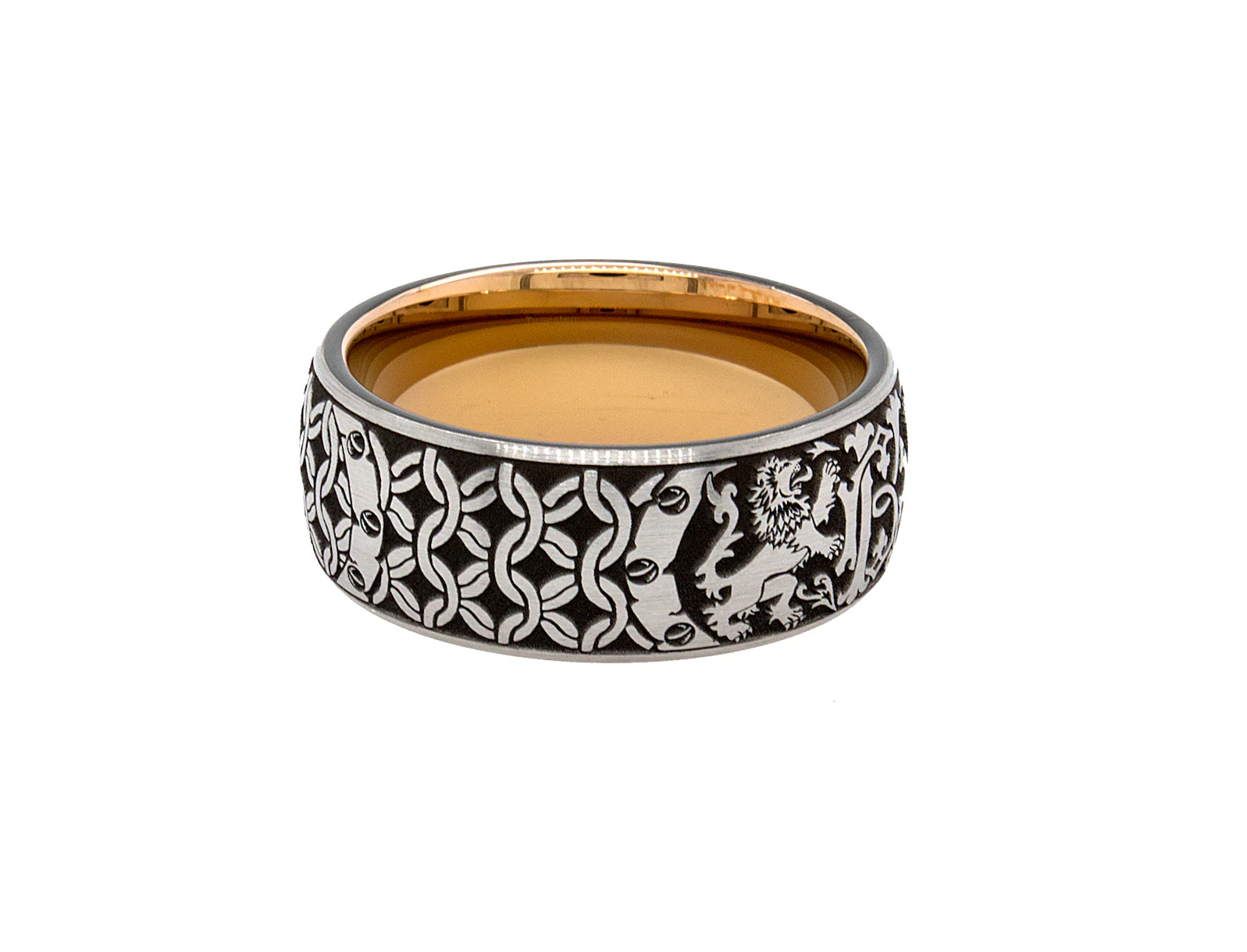 8mm Custom Made Tungsten Ring with Rose Gold Plated Interior, Personalized Engraved Initials and Victorian Style Designs - Image 4