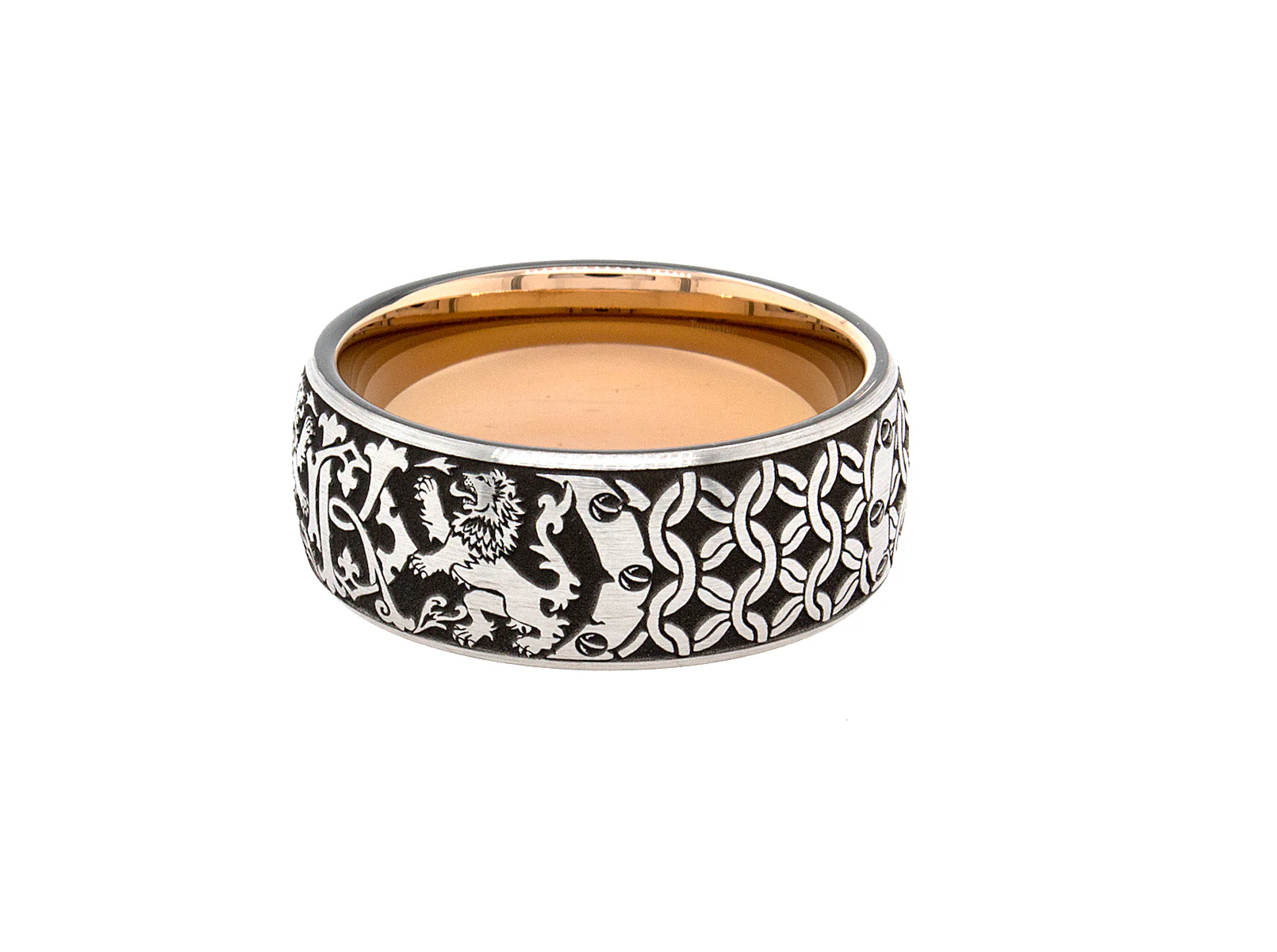8mm Custom Made Tungsten Ring with Rose Gold Plated Interior, Personalized Engraved Initials and Victorian Style Designs - Image 5