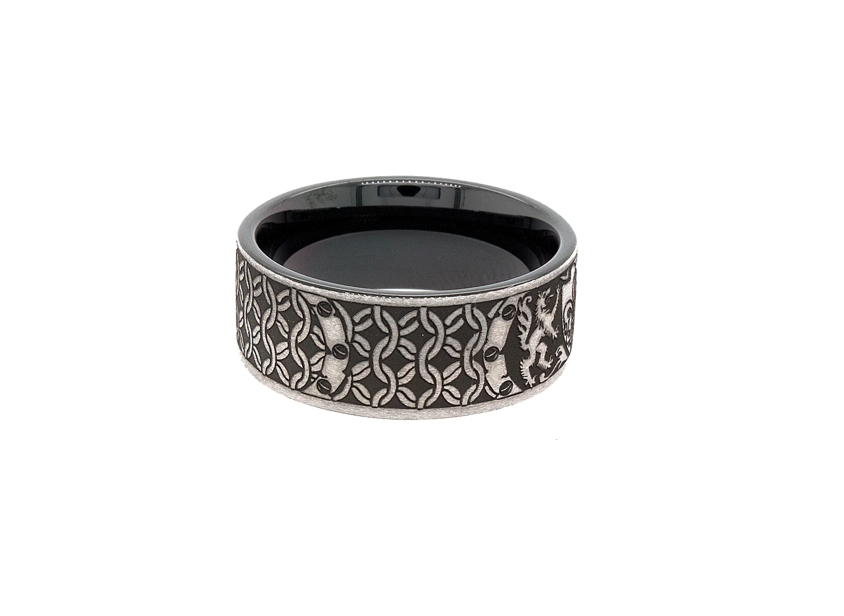 8mm Custom Made, Black Plated Tungsten Ring with Family Crest and Victorian Designs - Image 4