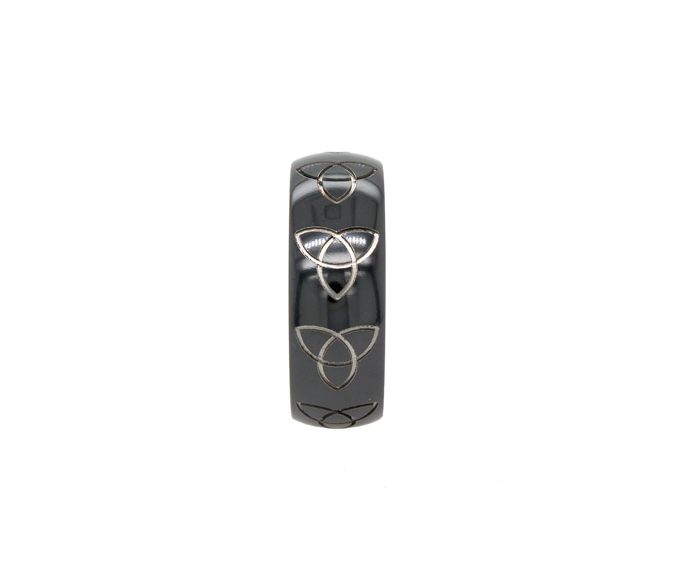 8mm Custom Made Black Zirconium Ring with Celtic Knot Engravings - Image 3