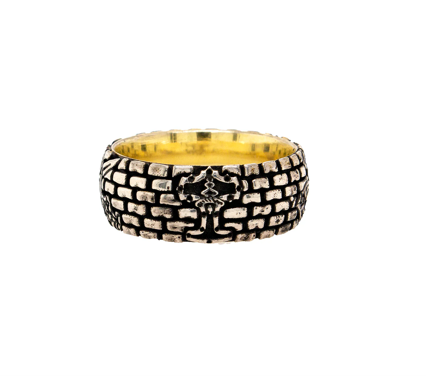 8mm, Custom Made, Dome Shaped Silver Ring with Brick Pattern, Viking Shield and Swords - Image 4
