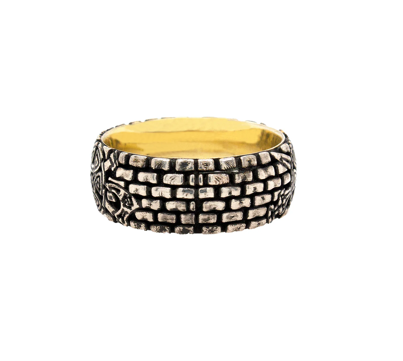 8mm, Custom Made, Dome Shaped Silver Ring with Brick Pattern, Viking Shield and Swords - Image 6