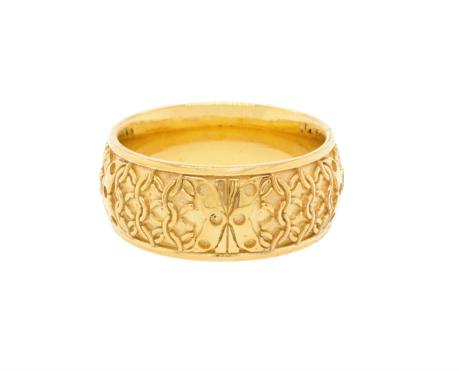 8mm Custom Made Dome Shaped Solid Gold Ring with Medieval Engravings, Monogram and 2 Lions - Image 6