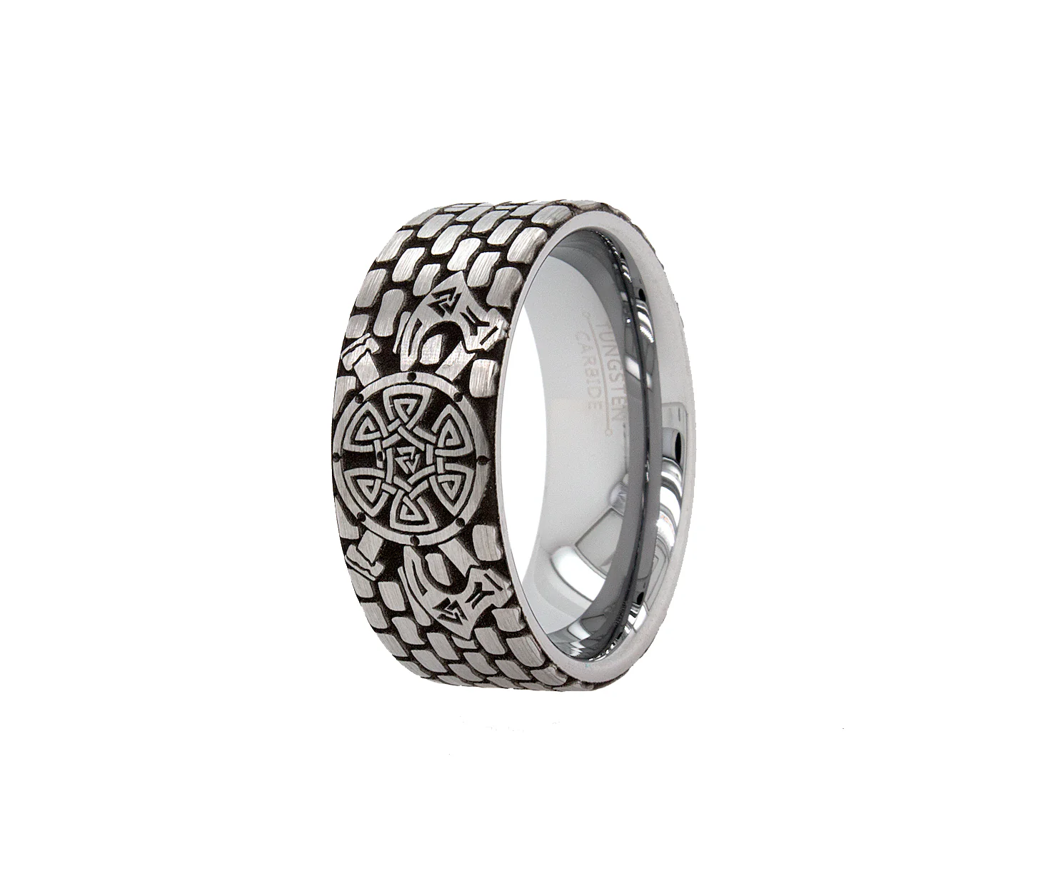 8mm Custom Made Tungsten Ring with Viking Inspired Engraving - Image 3