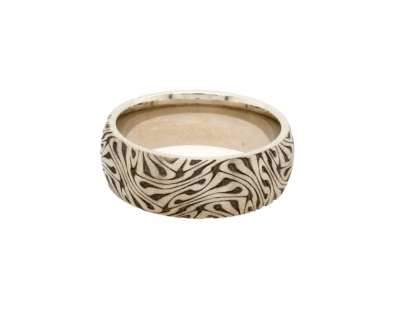 8mm Personalized Dome Shaped Solid White Gold Ring with Swirly Pattern - Image 3