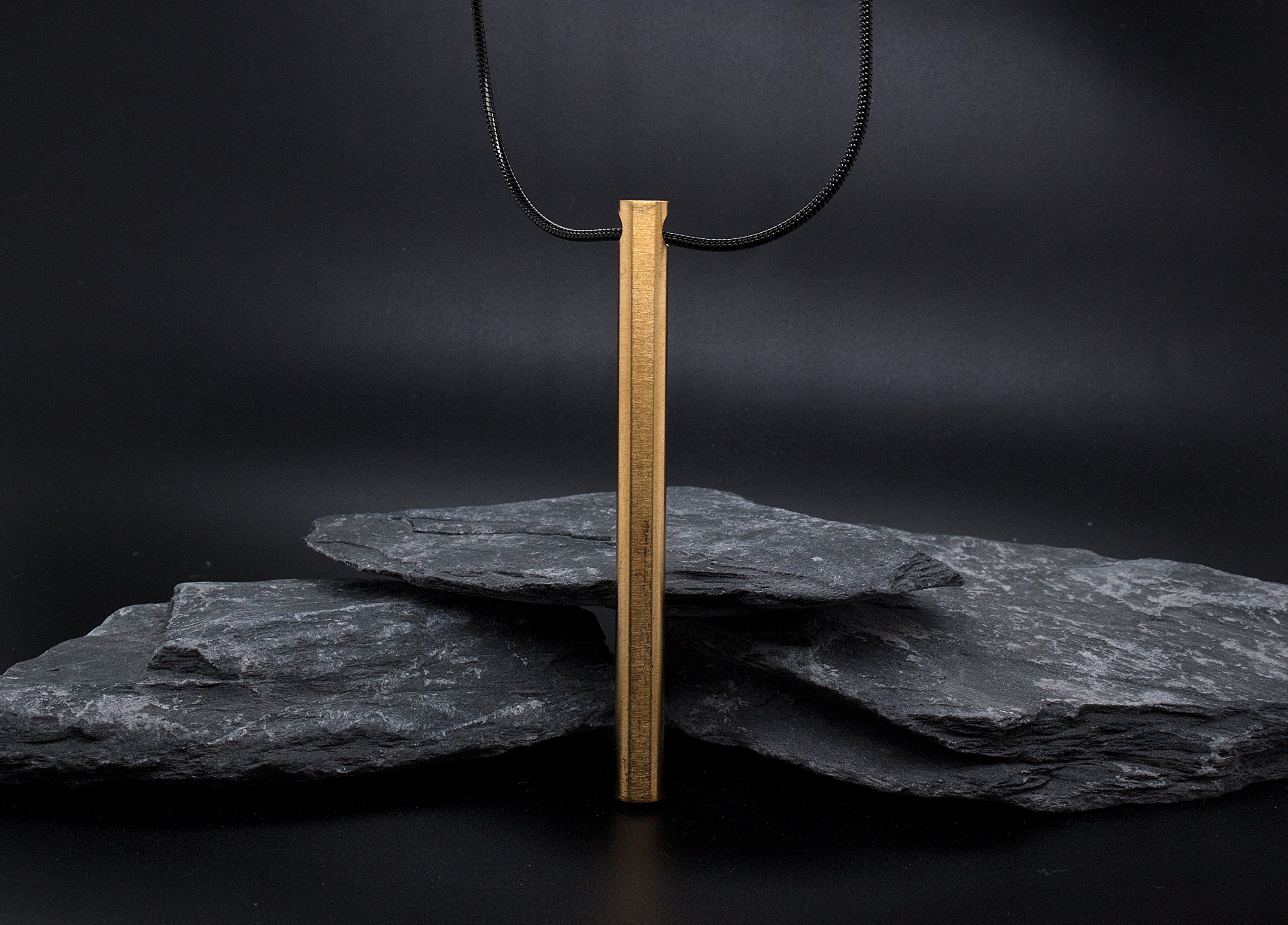 Yellow Gold Plated Stainless Steel Geometric Cylinder Pendant Necklace - Image 4